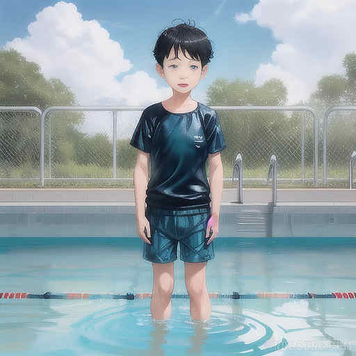 NDE-Song-small boy standing by cloudy water swimming pool 00 NDE-Song-small-boy-standing-by-cloudy-water-swimming-pool